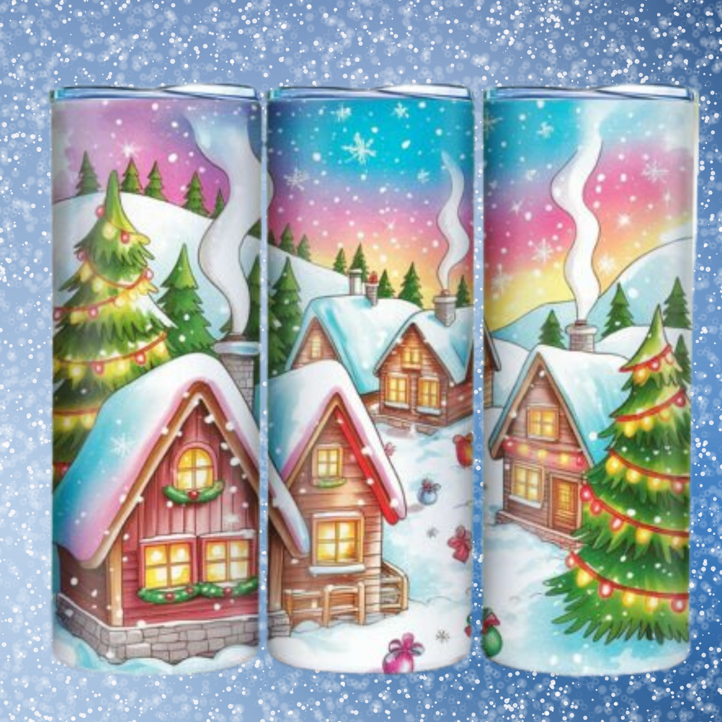 Pastel Christmas Village Slim 30 oz Tumbler