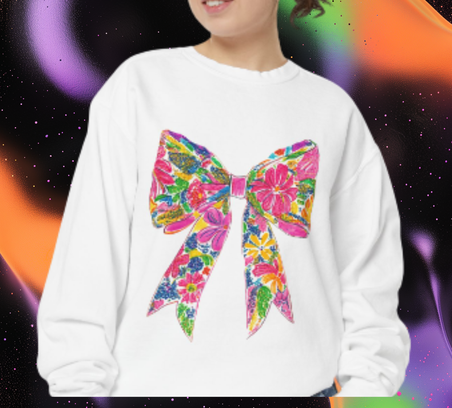 Pretty BoHo Bow - Custom Crew Neck longsleeve sweatshirt