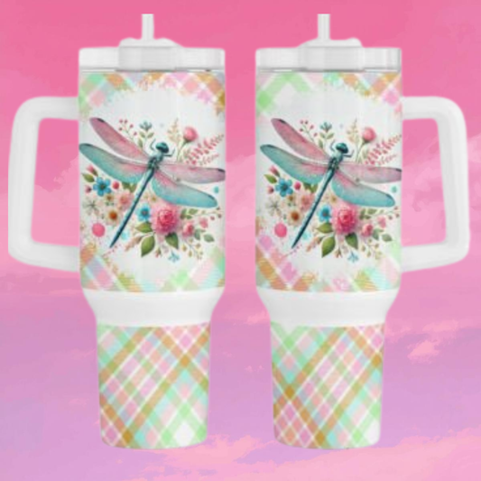 Dragonfly Floral/Plaid Tumbler