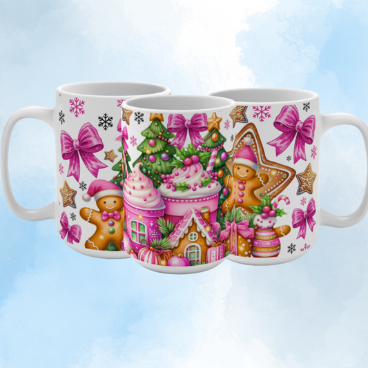Pink Gingerbread Coffee Mug 15 OZ