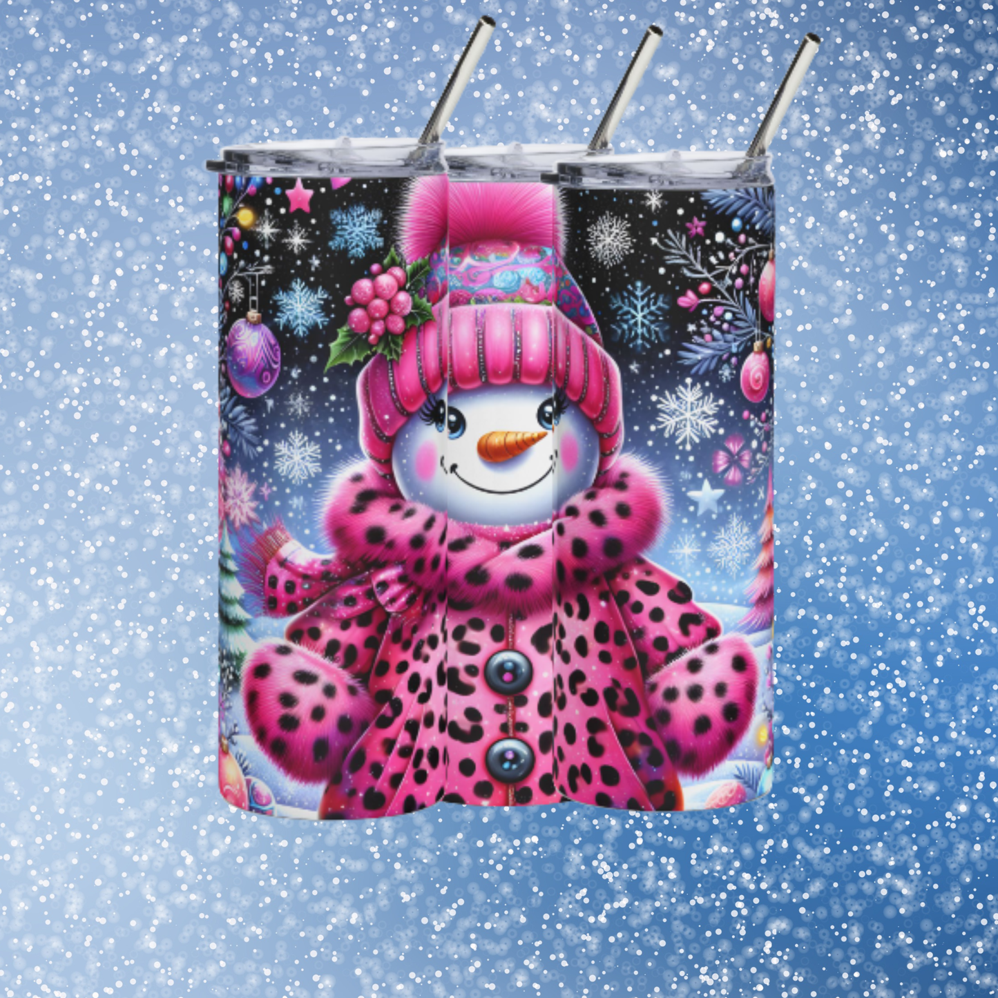 Pink Leopard Snowman Slim 30 oz Tumbler