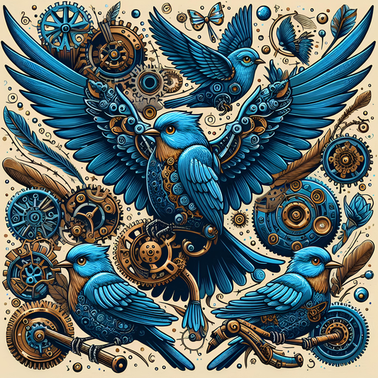 SteamPunk Blue Birds with Metallic Specials