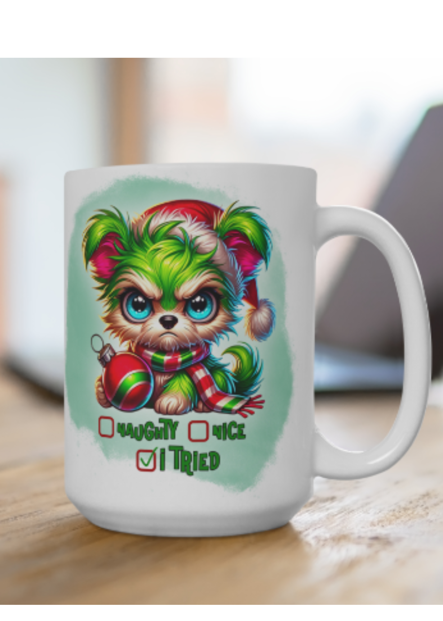 Naughty Green Dog Coffee Mug 15 OZ